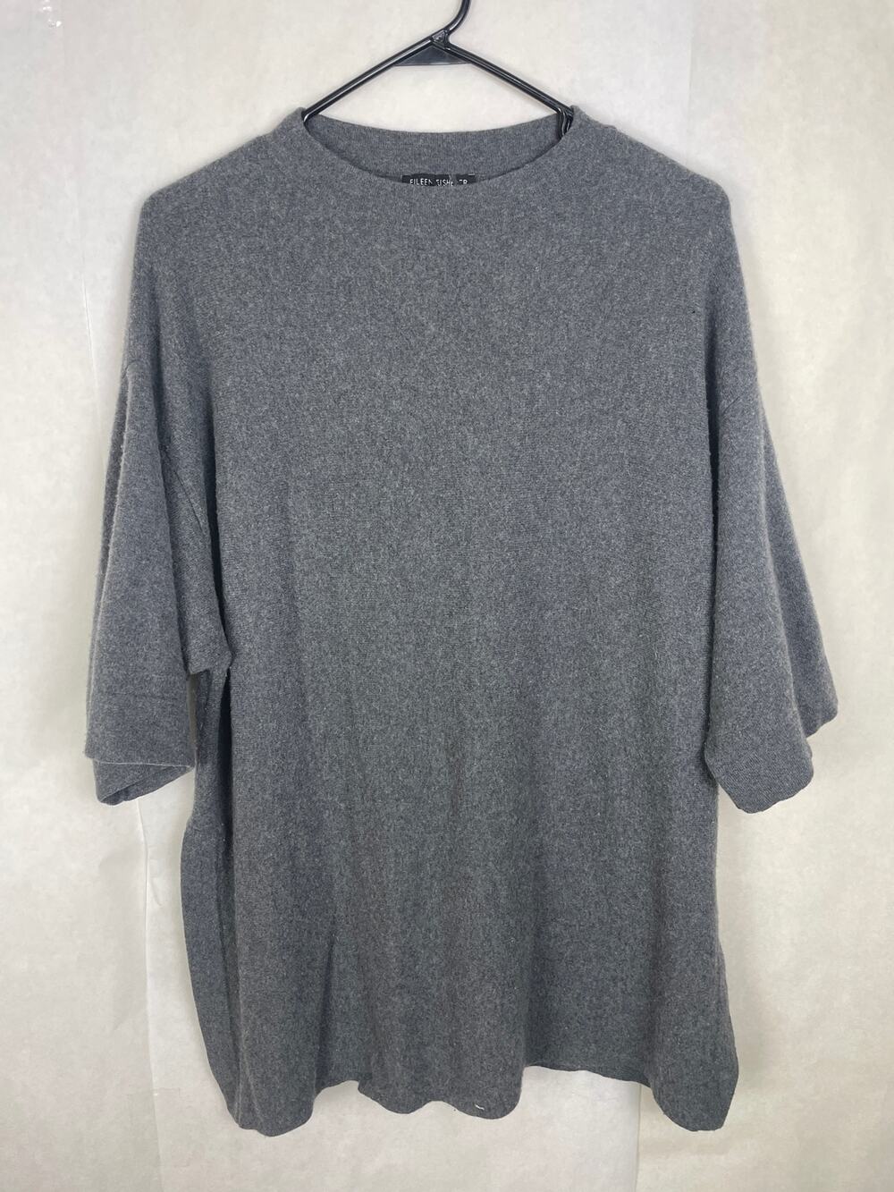 Eileen Fisher grey 100% wool short sleeved tunic top Size XS Lagenlook Minimal